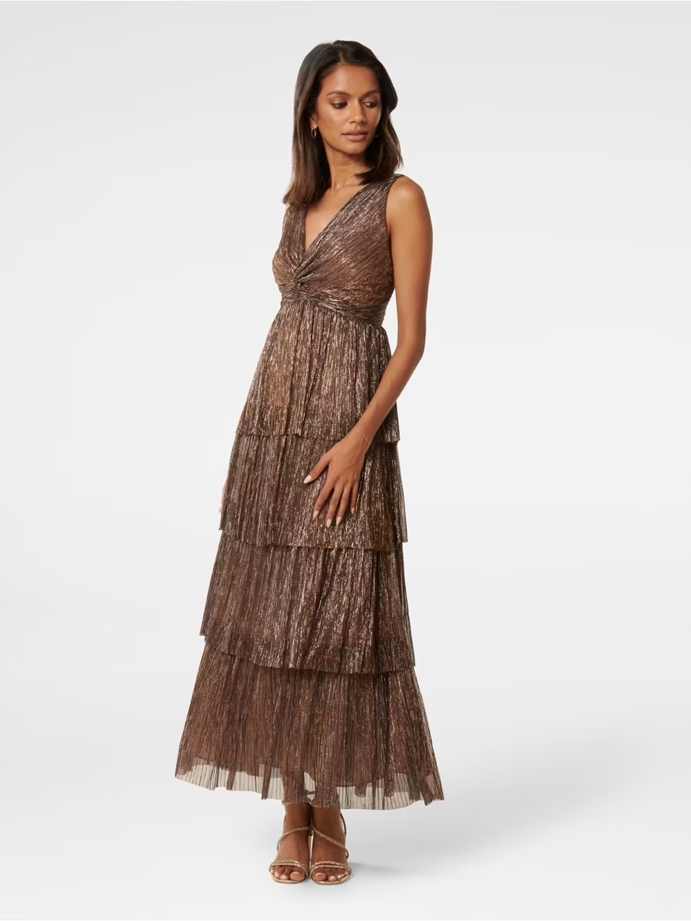 Ever New Metallic Tiered V-Neck Maxi Dress